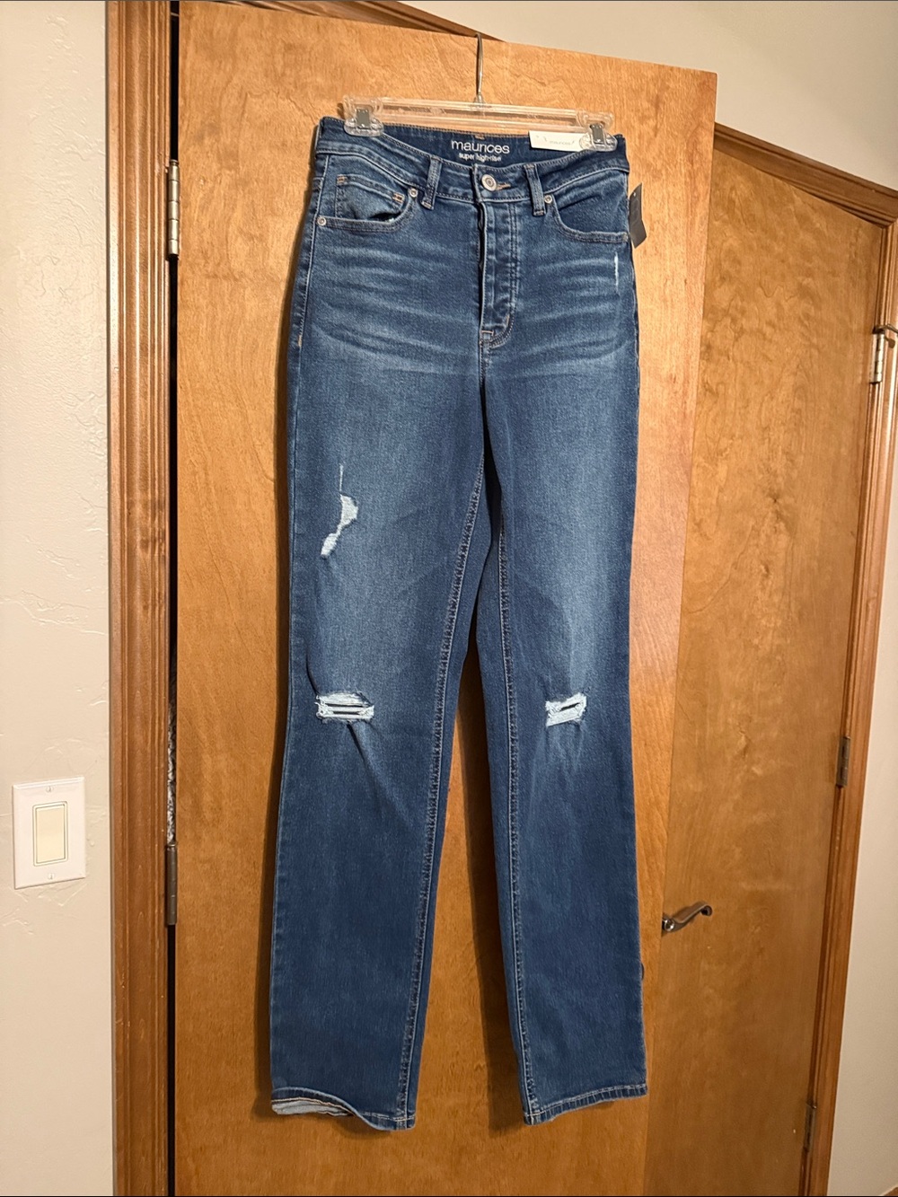 Maurices Women's Blue Distressed Straight-Leg Jeans